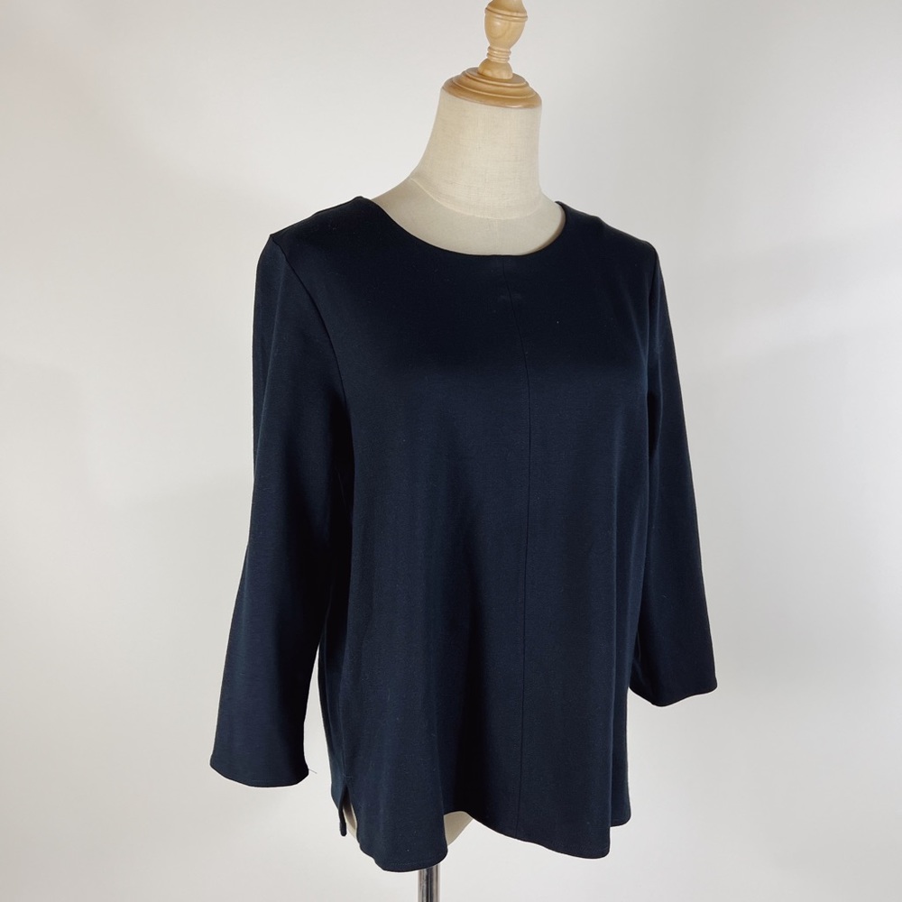 J. JILL PONTE Black Round Neck 3/4 Sleeve Top Womens Small